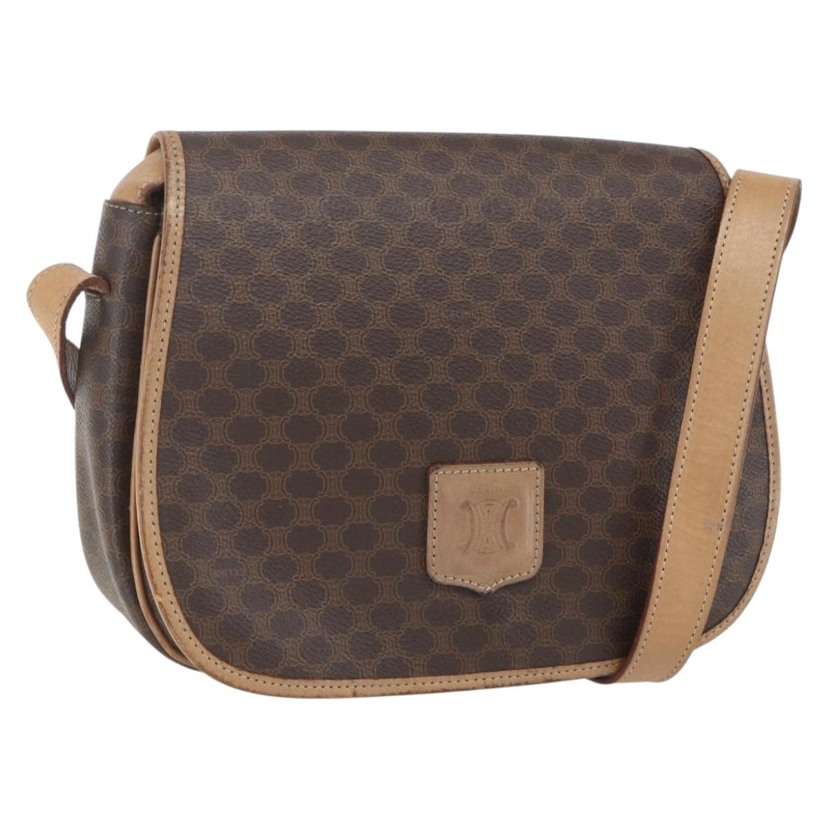 CELINE Macadam Canvas Shoulder Bag PVC Leather Brown Gold Auth mr1766