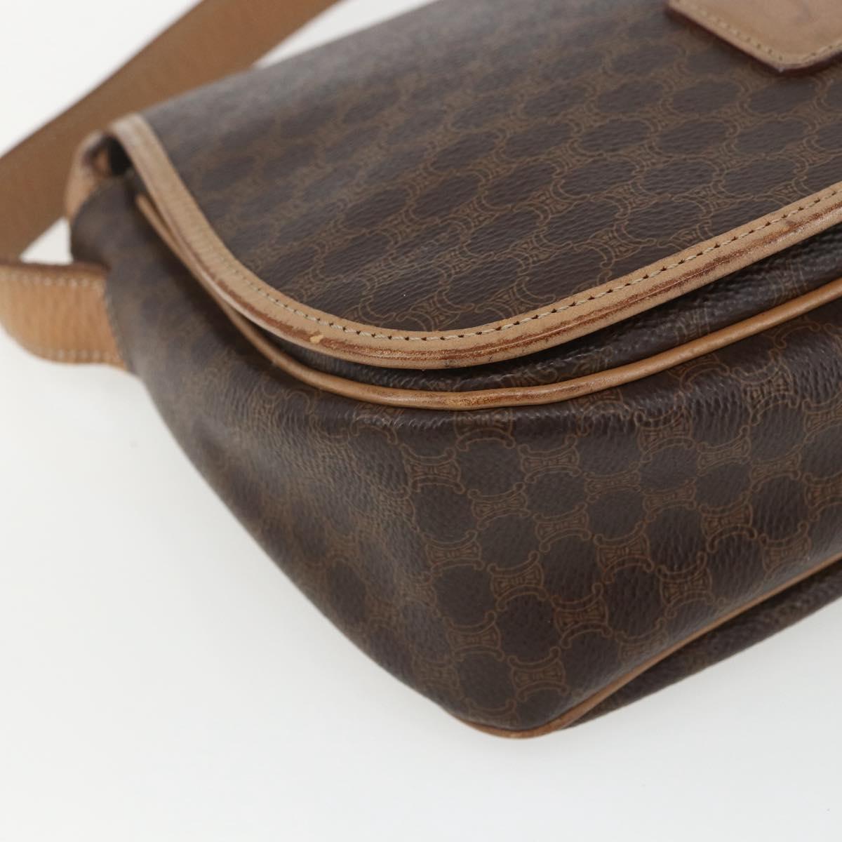 CELINE Macadam Canvas Shoulder Bag PVC Leather Brown Gold Auth mr1766