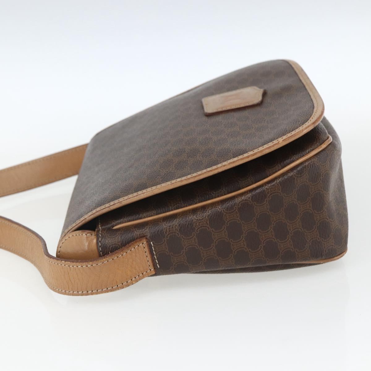 CELINE Macadam Canvas Shoulder Bag PVC Leather Brown Gold Auth mr1766