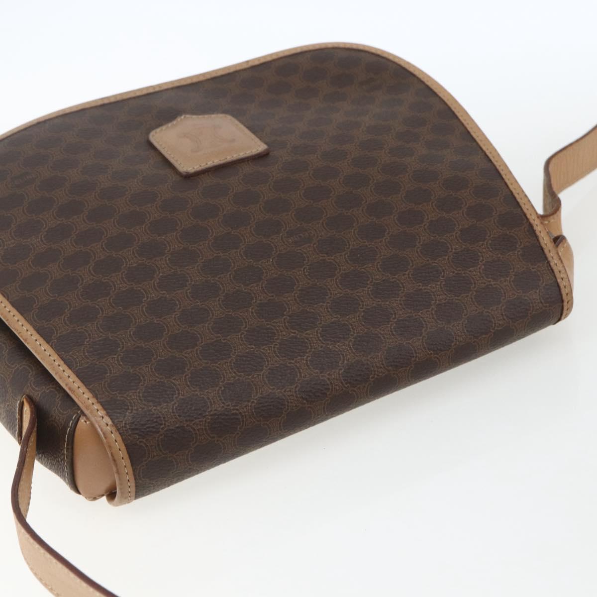 CELINE Macadam Canvas Shoulder Bag PVC Leather Brown Gold Auth mr1766
