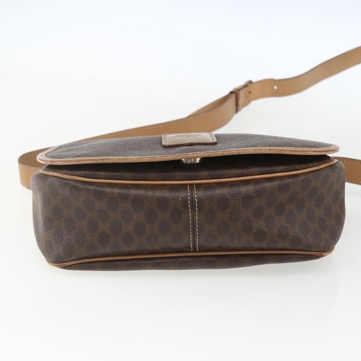 CELINE Macadam Canvas Shoulder Bag PVC Leather Brown Gold Auth mr1766