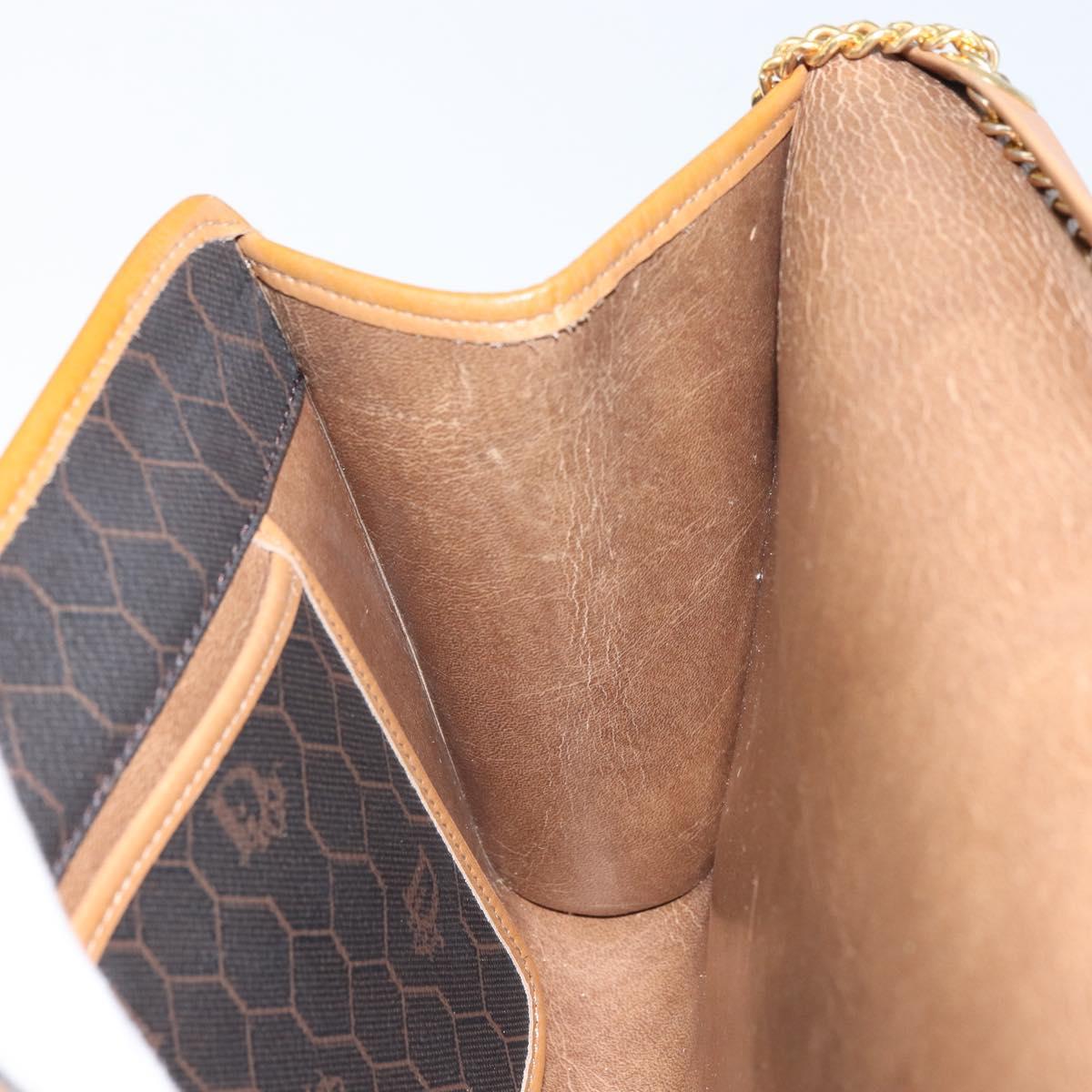 Christian Dior Honeycomb Canvas Chain Shoulder Bag PVC Black Gold Auth mr1769