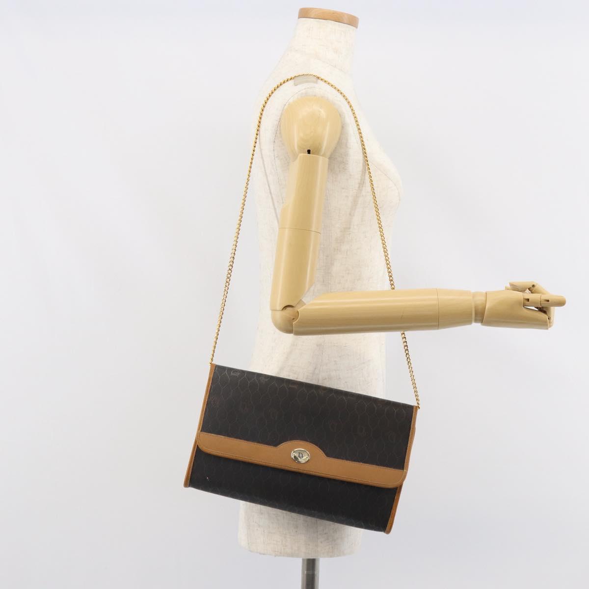 Christian Dior Honeycomb Canvas Chain Shoulder Bag PVC Black Gold Auth mr1769