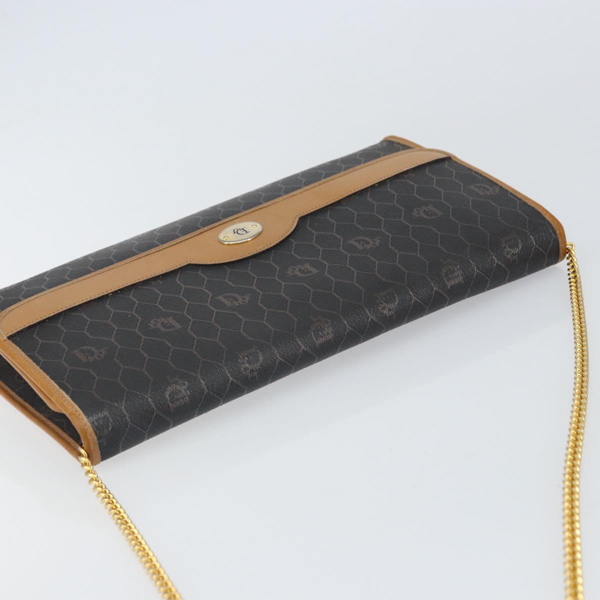 Christian Dior Honeycomb Canvas Chain Shoulder Bag PVC Black Gold Auth mr1769