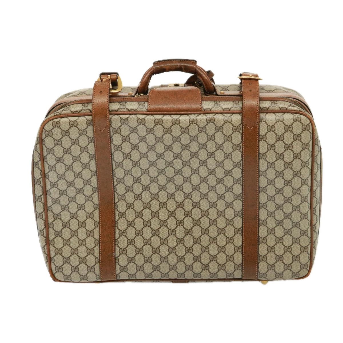 GUCCI GG Supreme Boston Bag PVC Beige Auth mr177