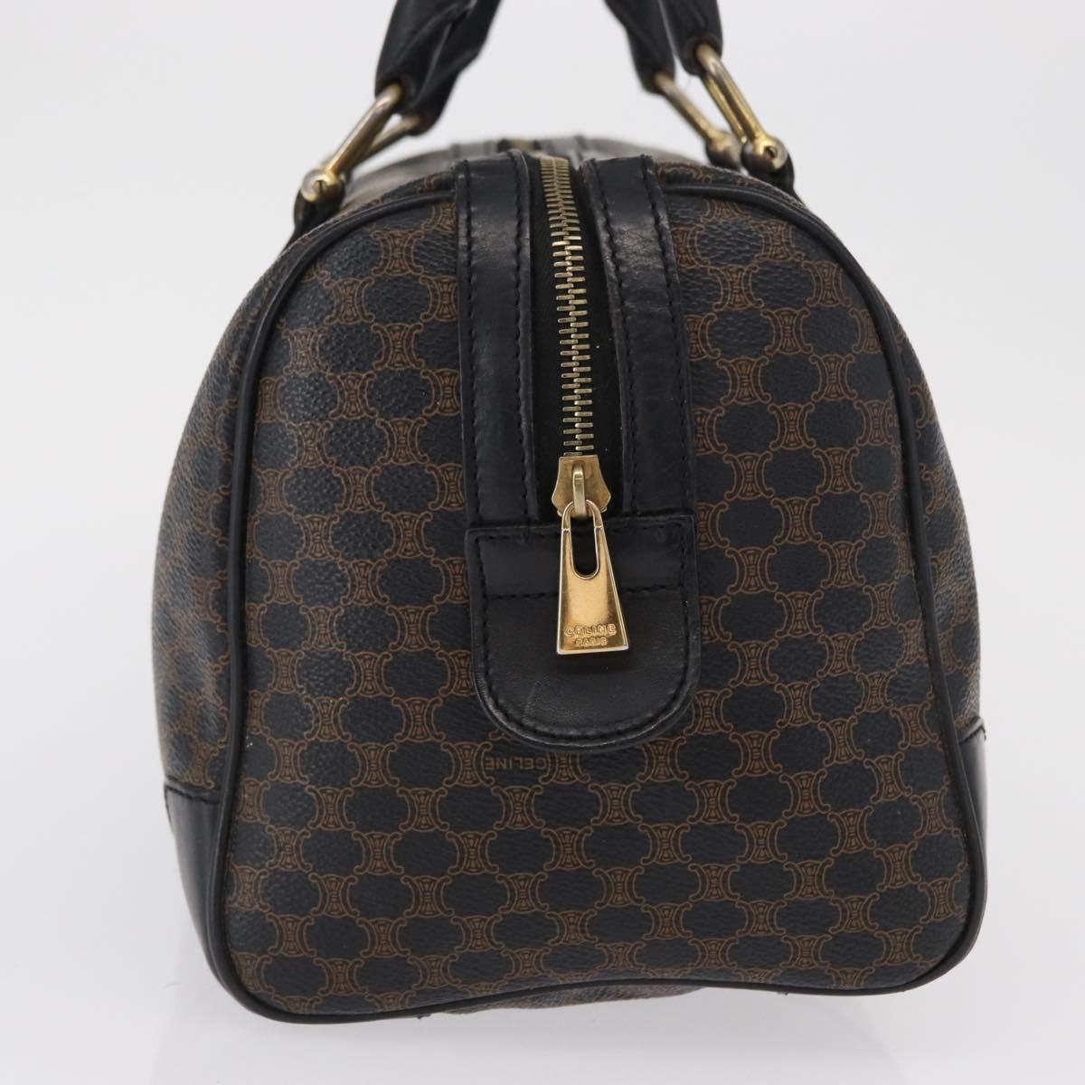 CELINE Macadam Canvas Boston Bag PVC Black Gold Auth mr1773