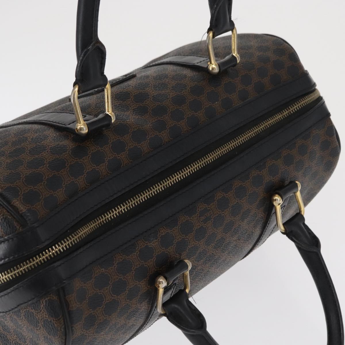 CELINE Macadam Canvas Boston Bag PVC Black Gold Auth mr1773