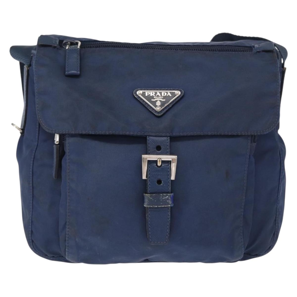 PRADA Shoulder Bag Nylon Navy Silver Auth mr1779