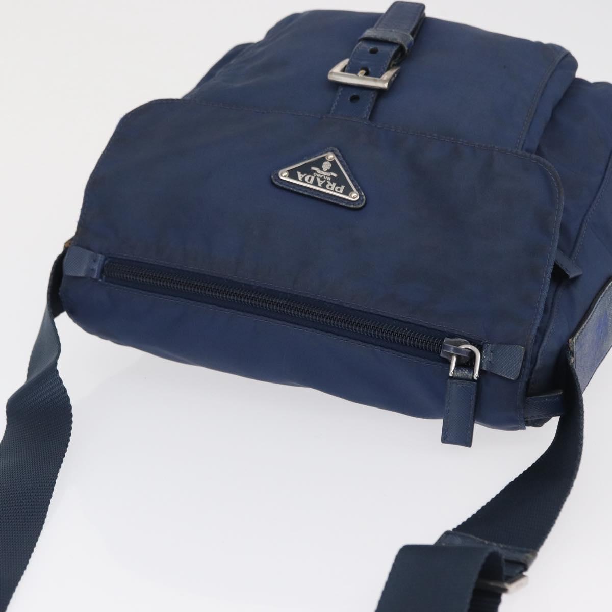 PRADA Shoulder Bag Nylon Navy Silver Auth mr1779