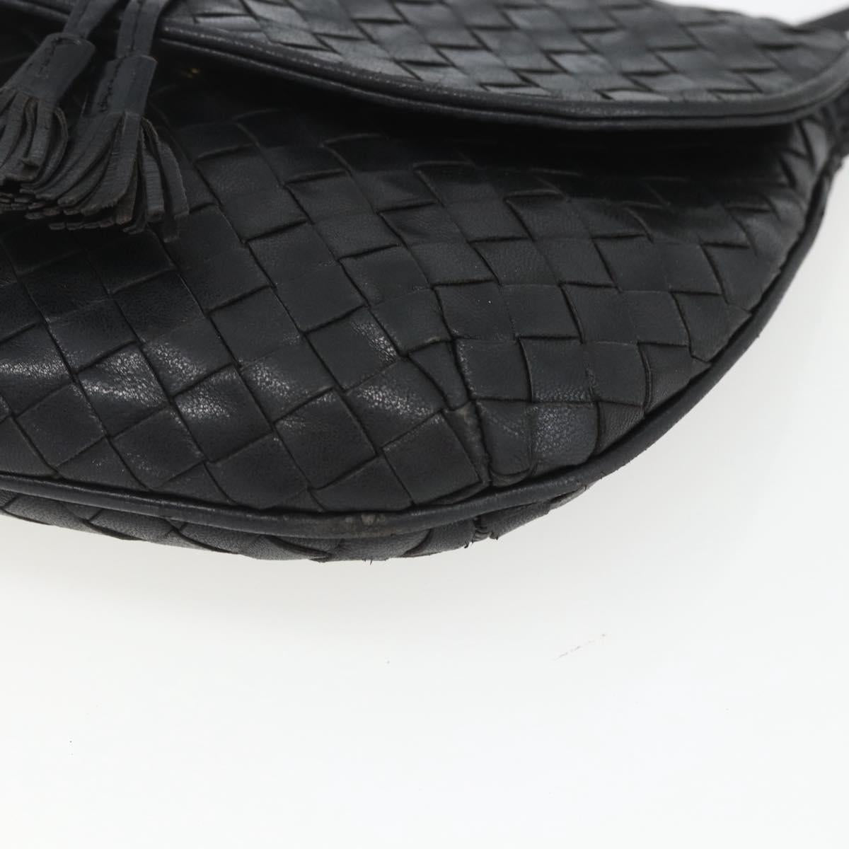 BOTTEGA VENETA INTRECCIATO Shoulder Bag Leather Black Gold Auth mr1793