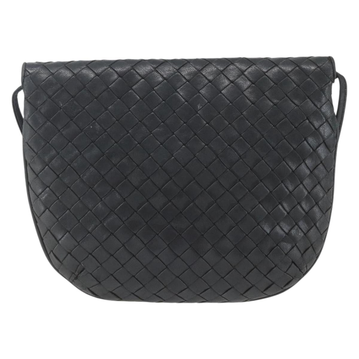 BOTTEGA VENETA INTRECCIATO Shoulder Bag Leather Black Gold Auth mr1793