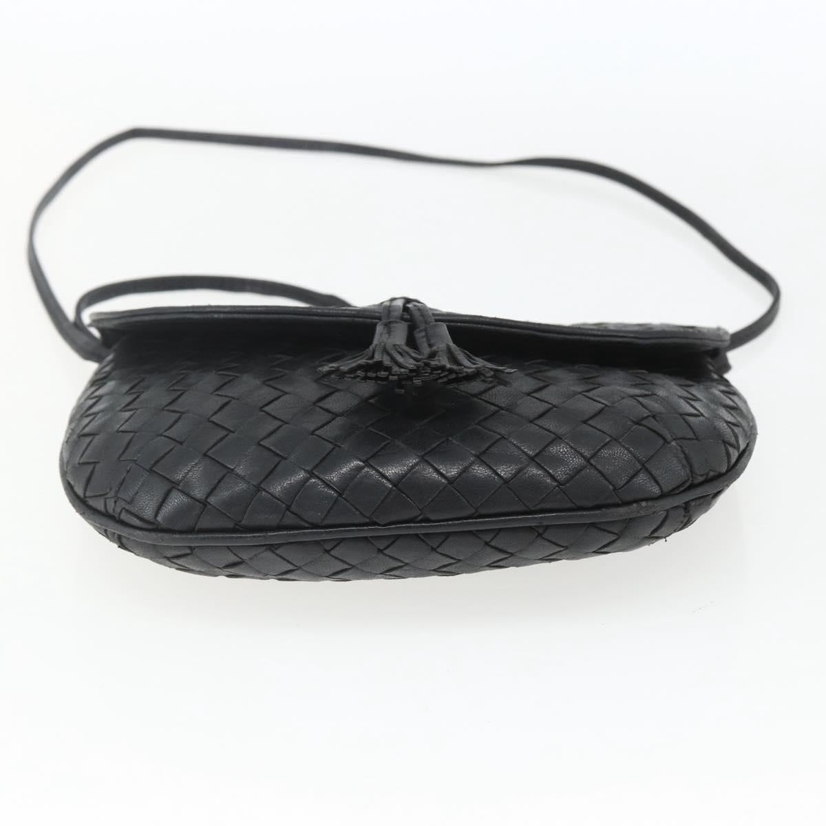 BOTTEGA VENETA INTRECCIATO Shoulder Bag Leather Black Gold Auth mr1793