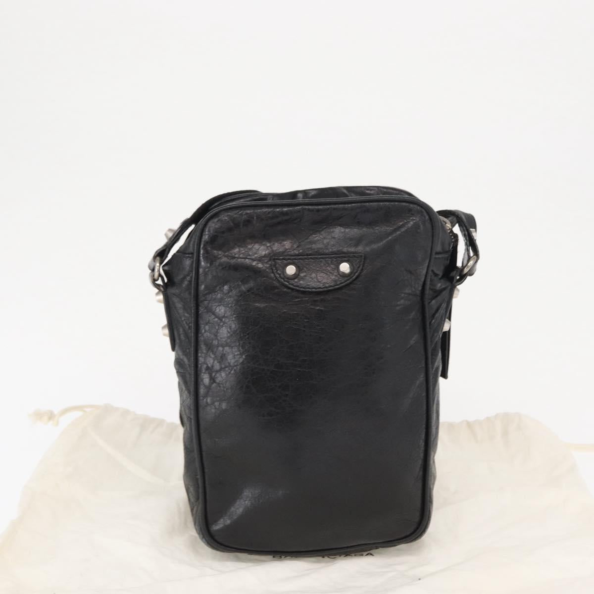 BALENCIAGA Classic Reporter Shoulder Bag Leather Black Auth mr1795