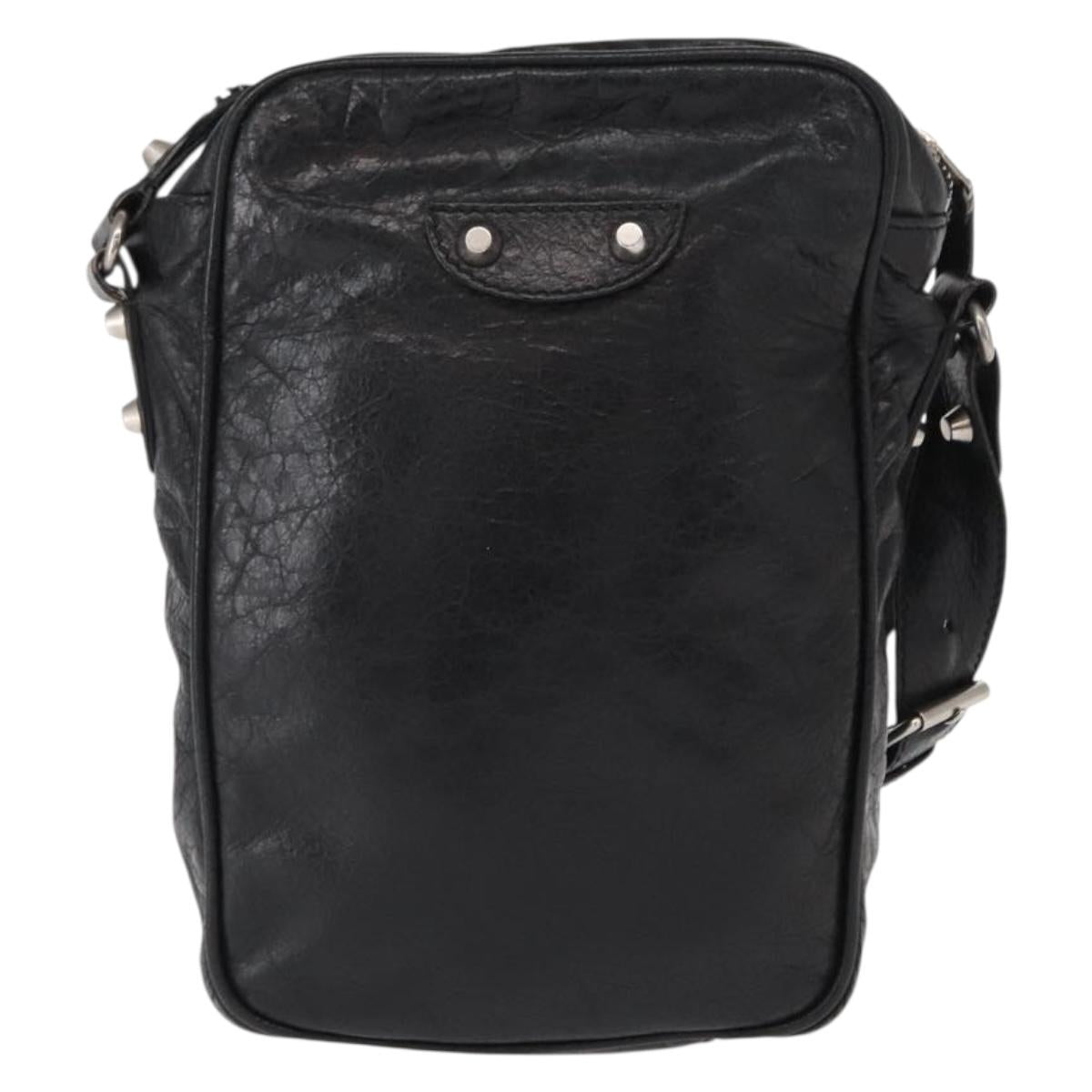 BALENCIAGA Classic Reporter Shoulder Bag Leather Black Auth mr1795