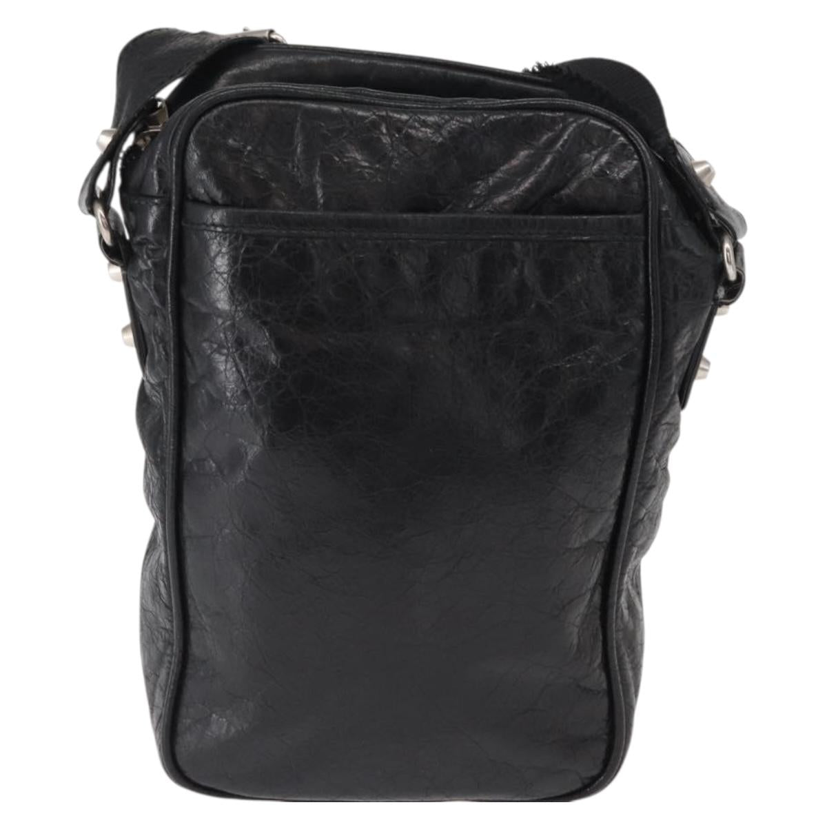 BALENCIAGA Classic Reporter Shoulder Bag Leather Black Auth mr1795