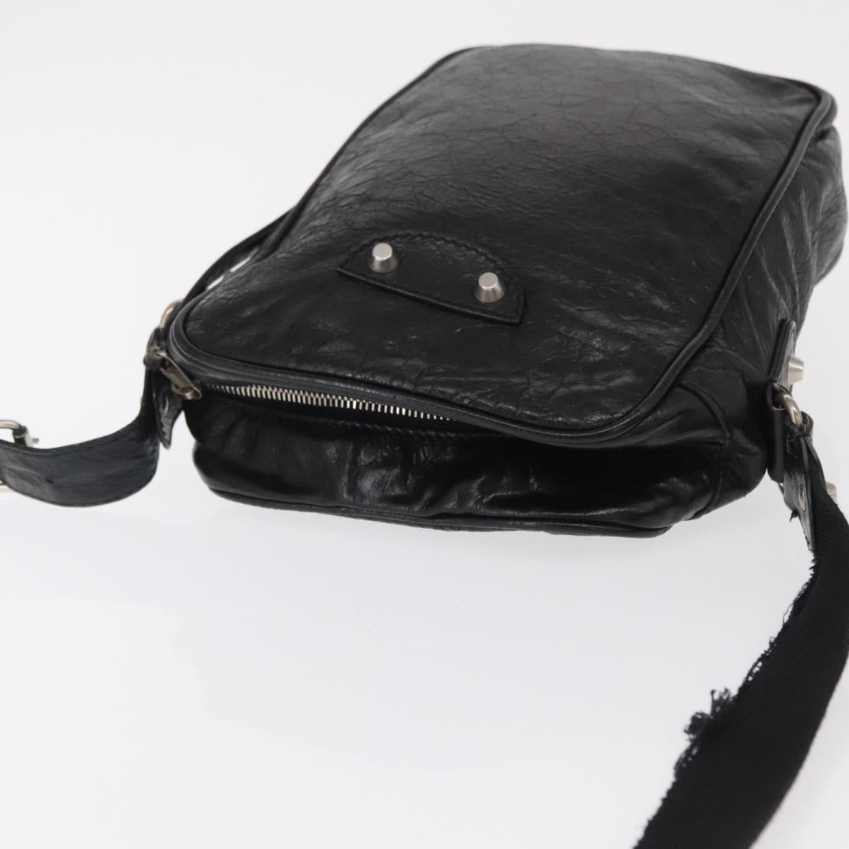 BALENCIAGA Classic Reporter Shoulder Bag Leather Black Auth mr1795