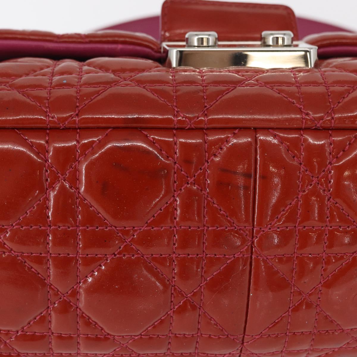 Christian Dior Canage Chain Shoulder Bag Patent leather Red Silver Auth mr1804