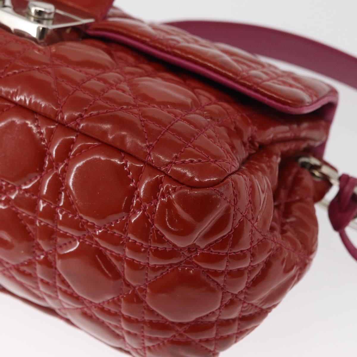 Christian Dior Canage Chain Shoulder Bag Patent leather Red Silver Auth mr1804