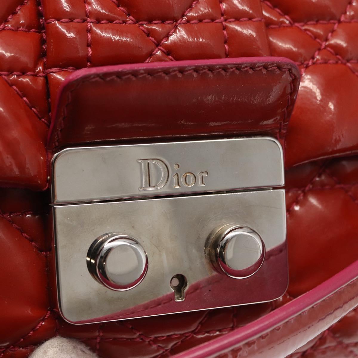 Christian Dior Canage Chain Shoulder Bag Patent leather Red Silver Auth mr1804