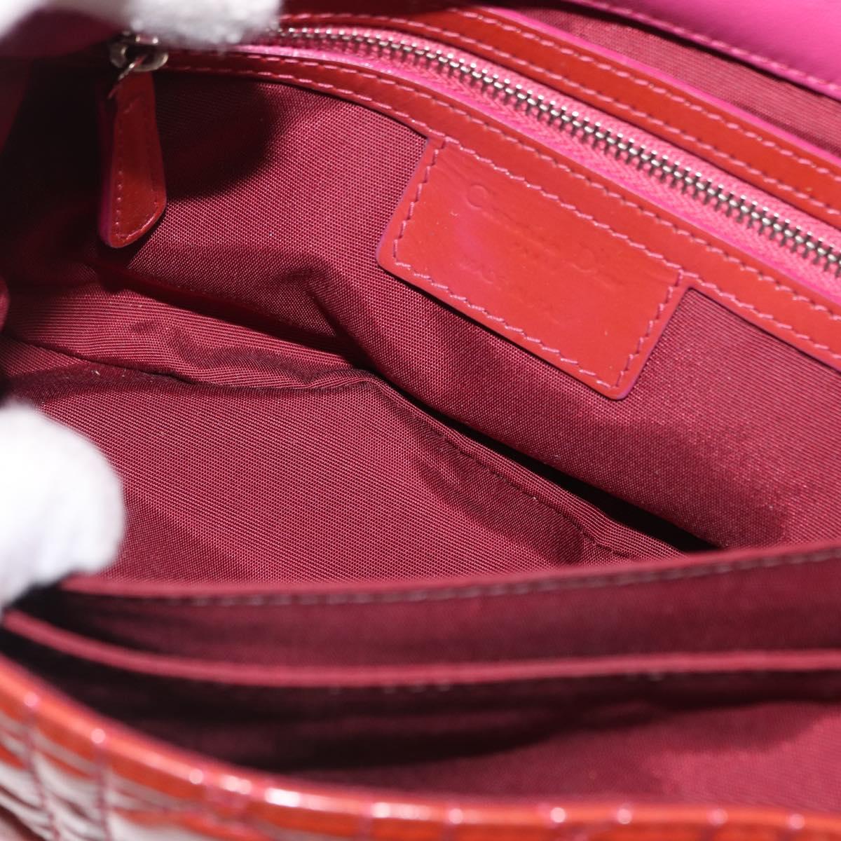 Christian Dior Canage Chain Shoulder Bag Patent leather Red Silver Auth mr1804