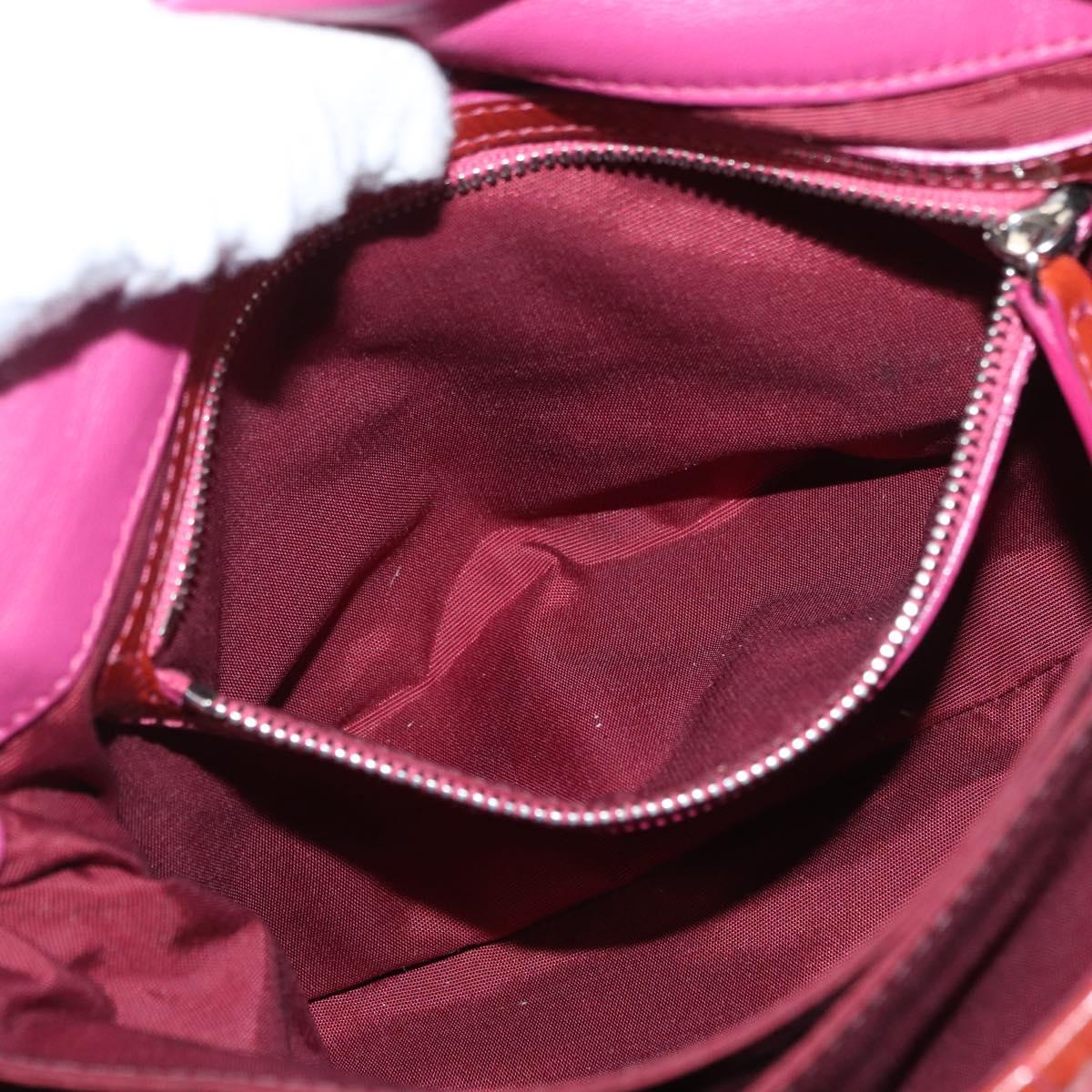 Christian Dior Canage Chain Shoulder Bag Patent leather Red Silver Auth mr1804