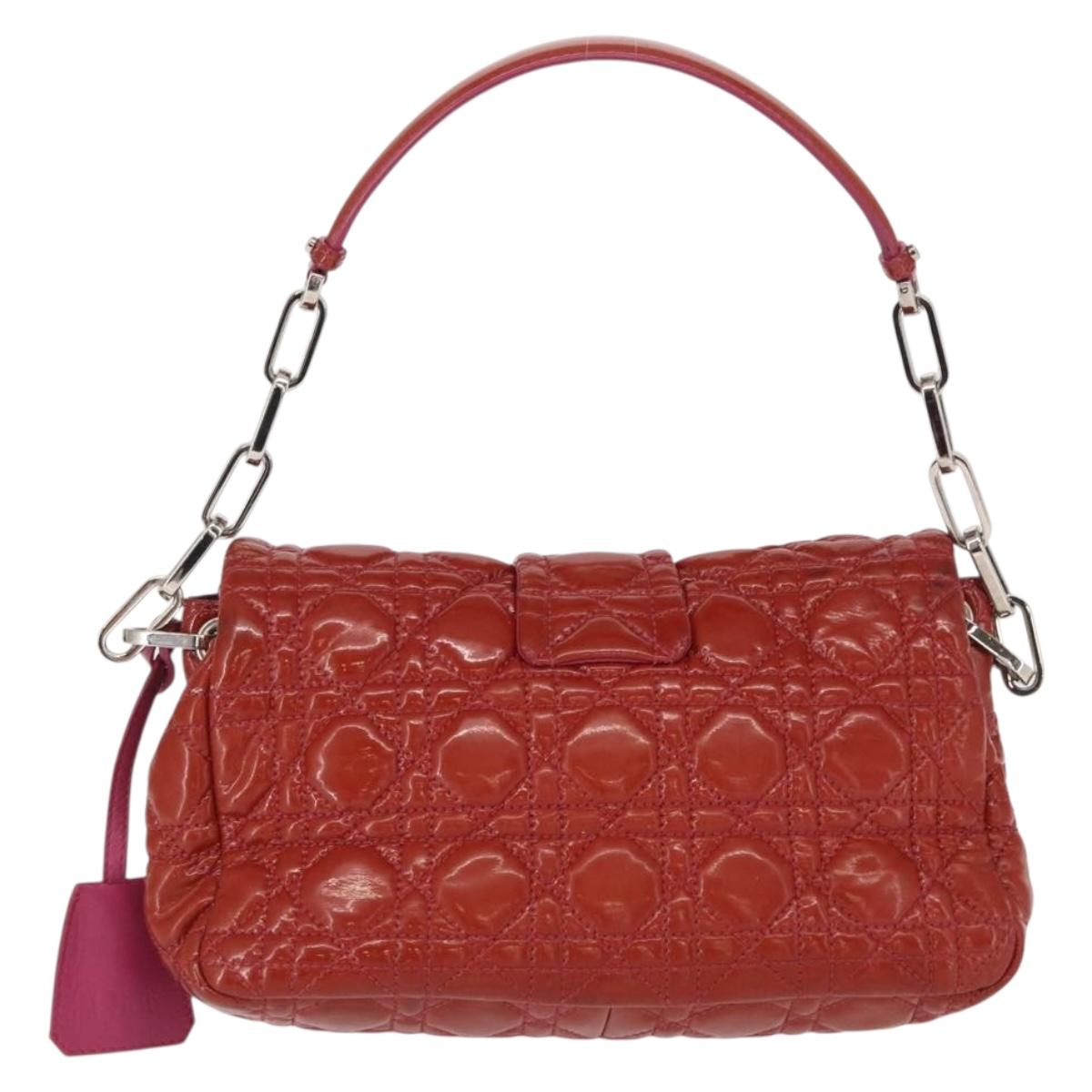 Christian Dior Canage Chain Shoulder Bag Patent leather Red Silver Auth mr1804