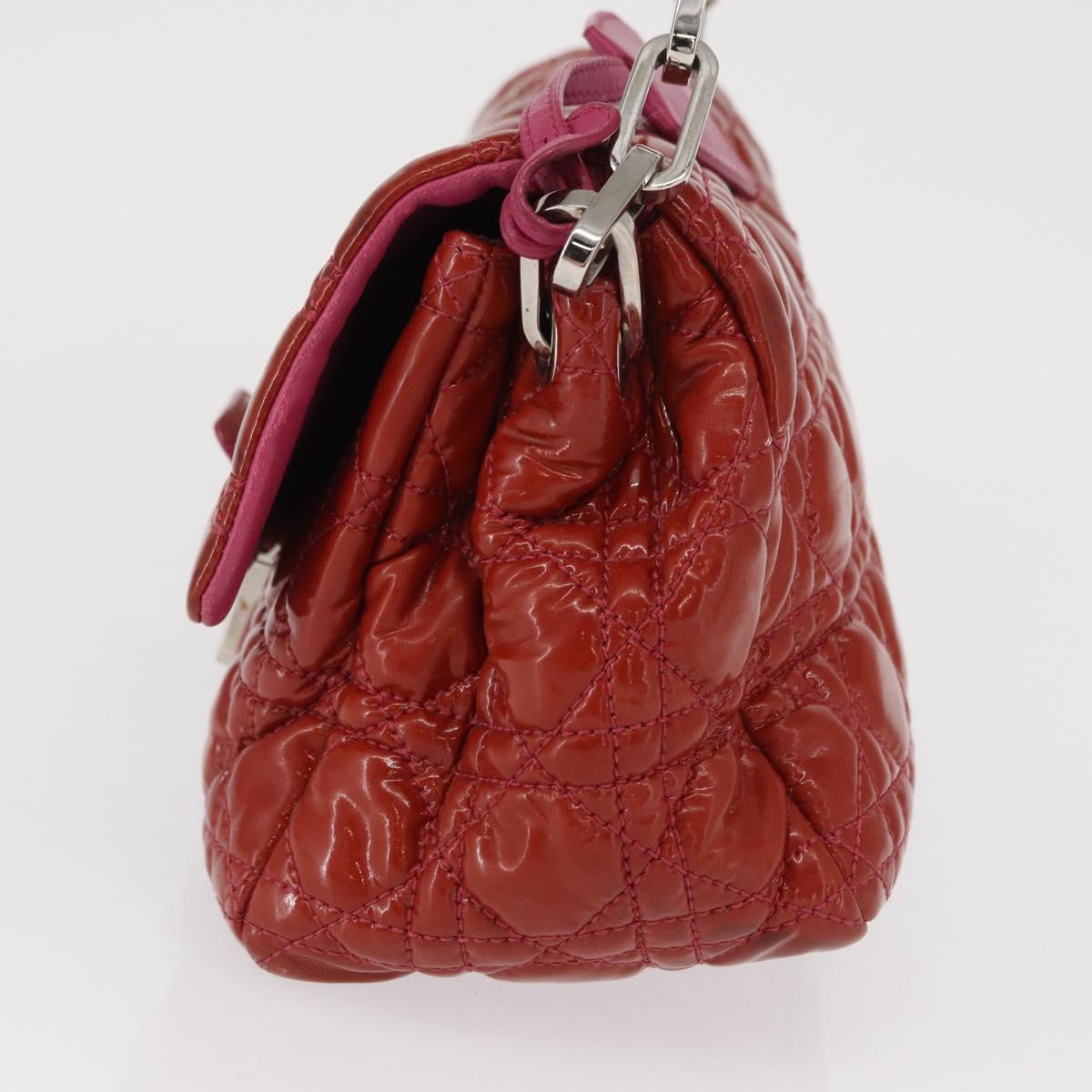 Christian Dior Canage Chain Shoulder Bag Patent leather Red Silver Auth mr1804