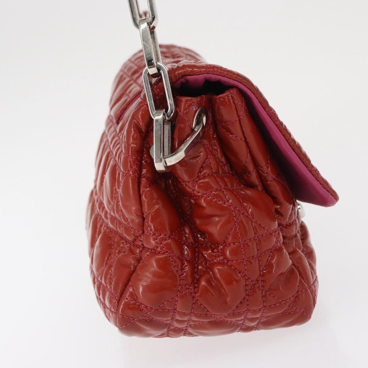 Christian Dior Canage Chain Shoulder Bag Patent leather Red Silver Auth mr1804