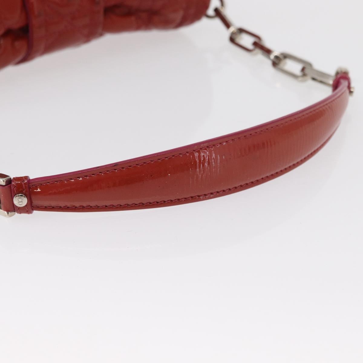 Christian Dior Canage Chain Shoulder Bag Patent leather Red Silver Auth mr1804
