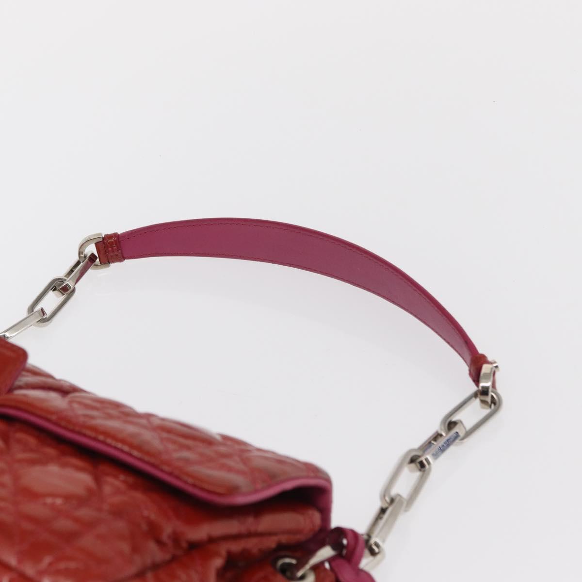 Christian Dior Canage Chain Shoulder Bag Patent leather Red Silver Auth mr1804