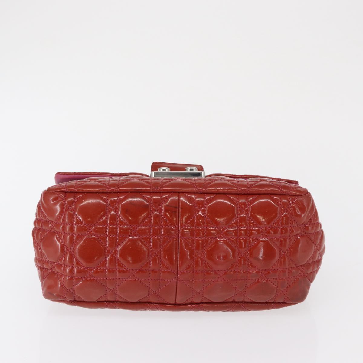 Christian Dior Canage Chain Shoulder Bag Patent leather Red Silver Auth mr1804