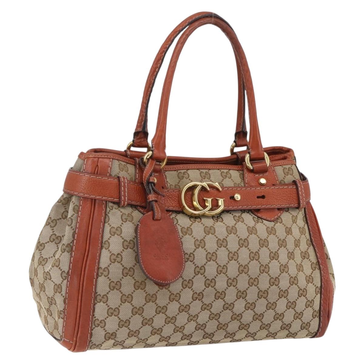 GUCCI GG Canvas Hand Bag Beige Gold 247183 Auth mr1815