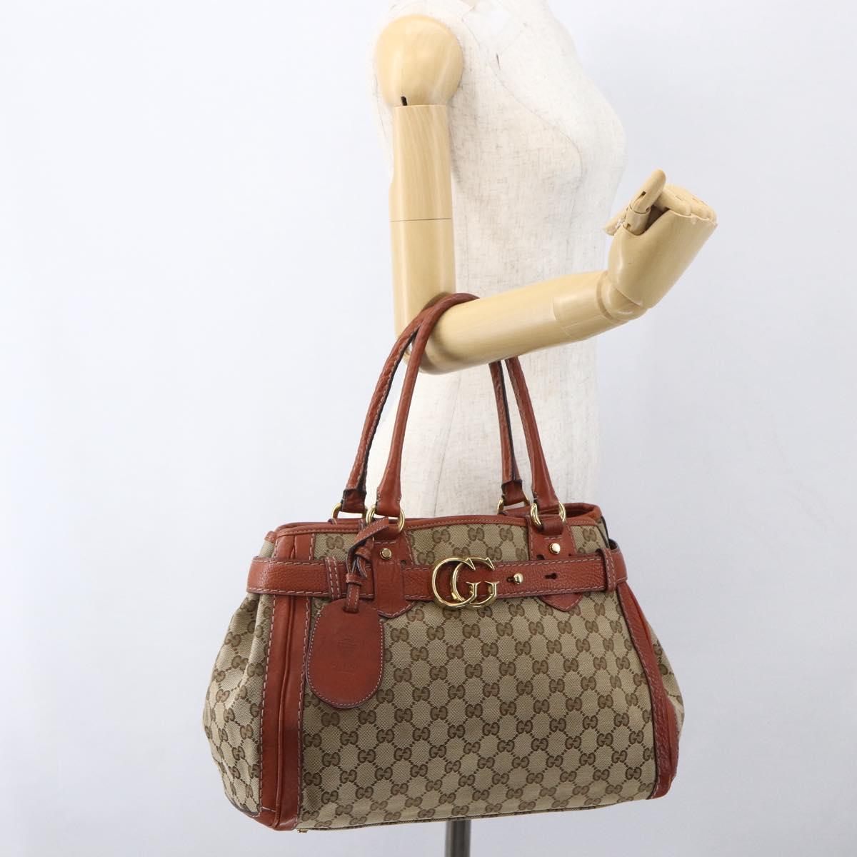GUCCI GG Canvas Hand Bag Beige Gold 247183 Auth mr1815