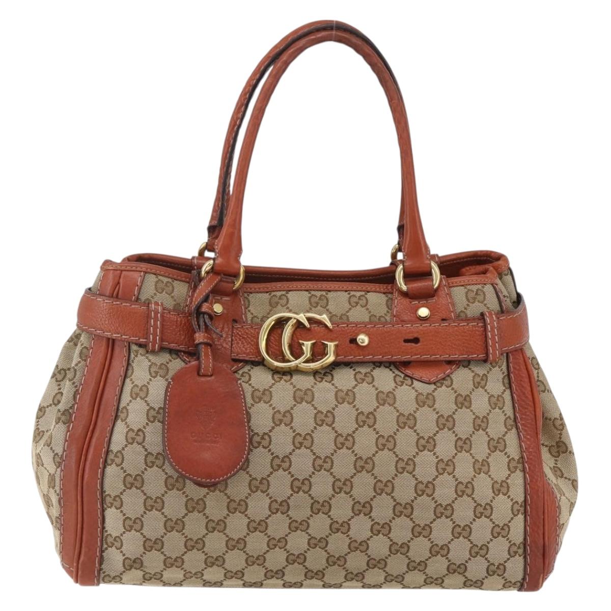 GUCCI GG Canvas Hand Bag Beige Gold 247183 Auth mr1815