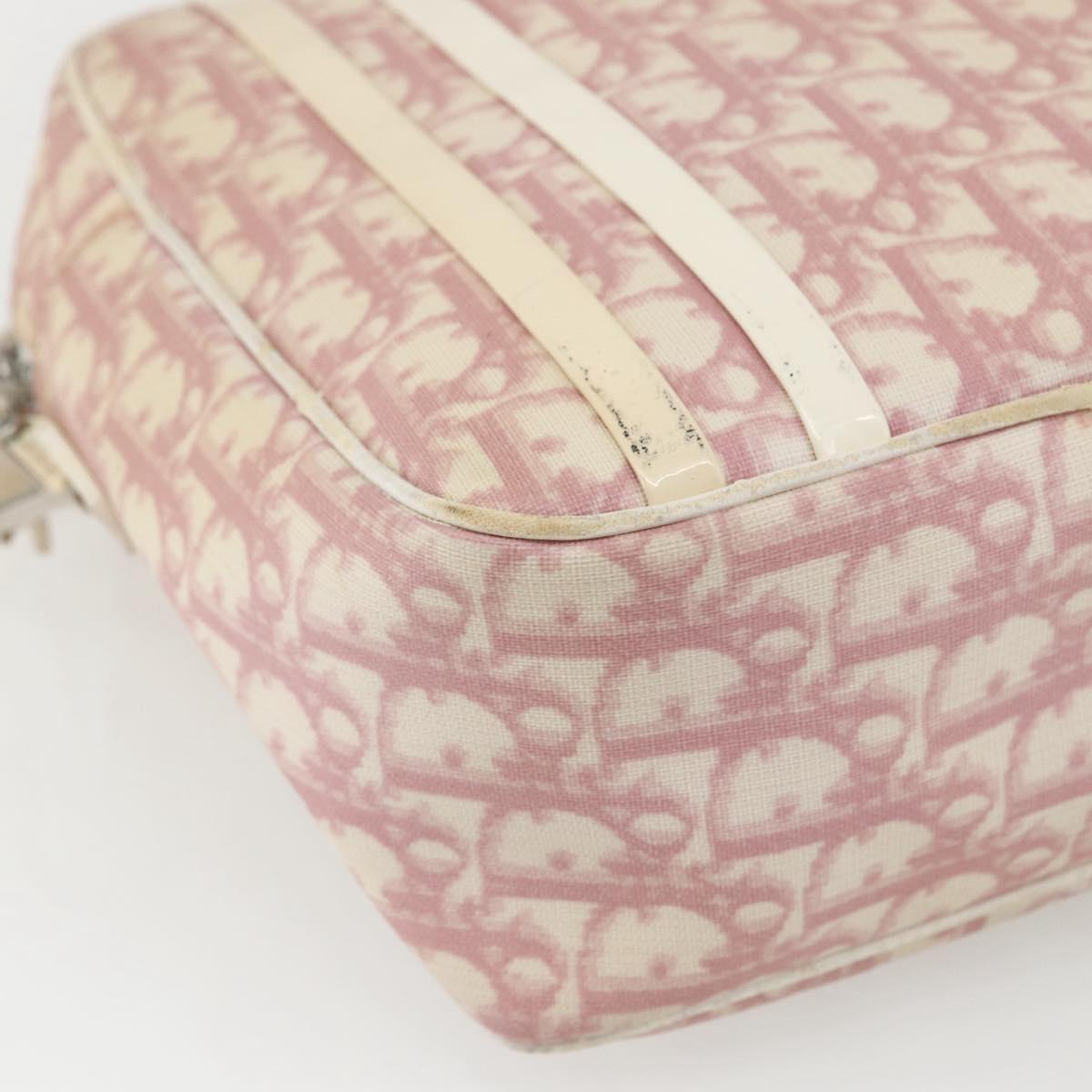 Christian Dior Trotter Canvas Shoulder Bag Pink Silver Auth mr1817
