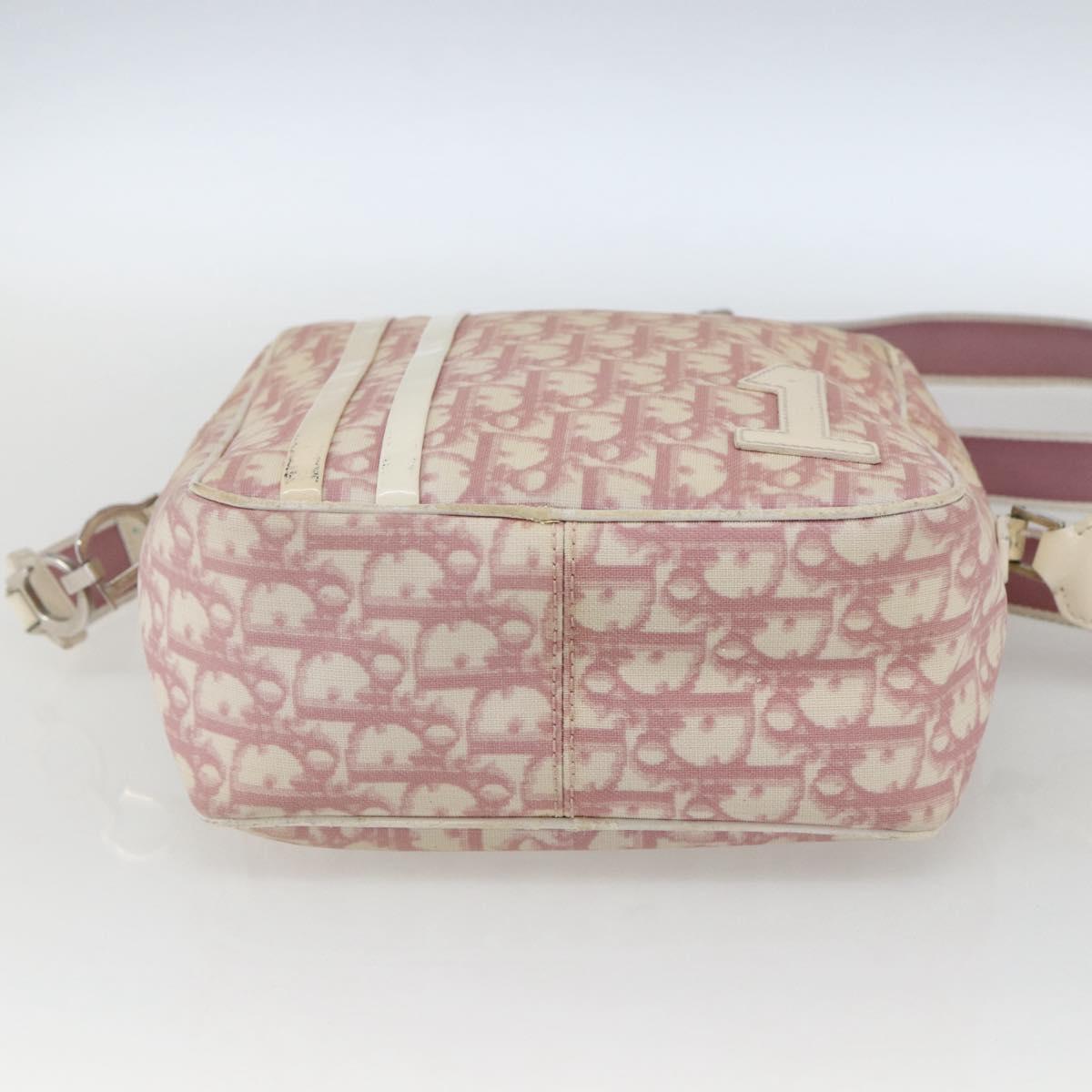 Christian Dior Trotter Canvas Shoulder Bag Pink Silver Auth mr1817