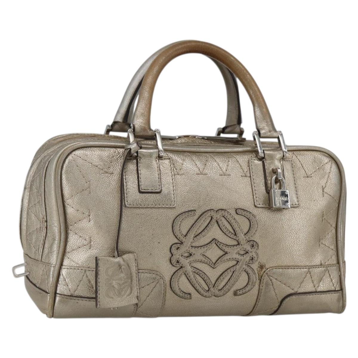 LOEWE Anagram Americana 28 Hand Bag Leather Gold Auth mr1819
