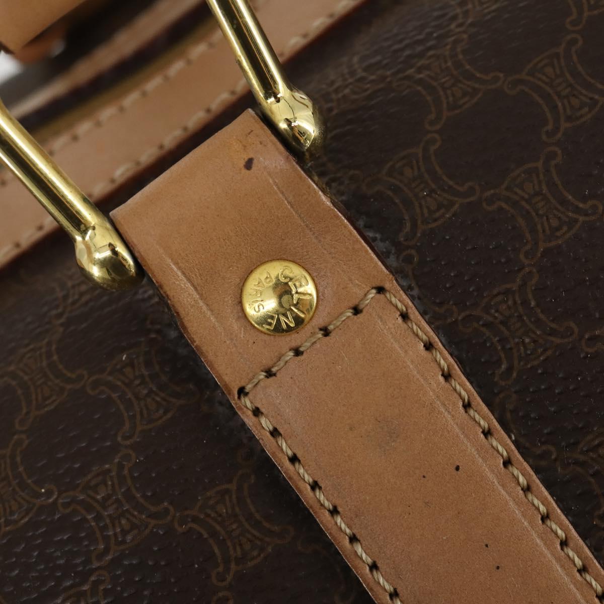 CELINE Macadam Canvas Boston Bag PVC Leather Brown Gold Auth mr1830