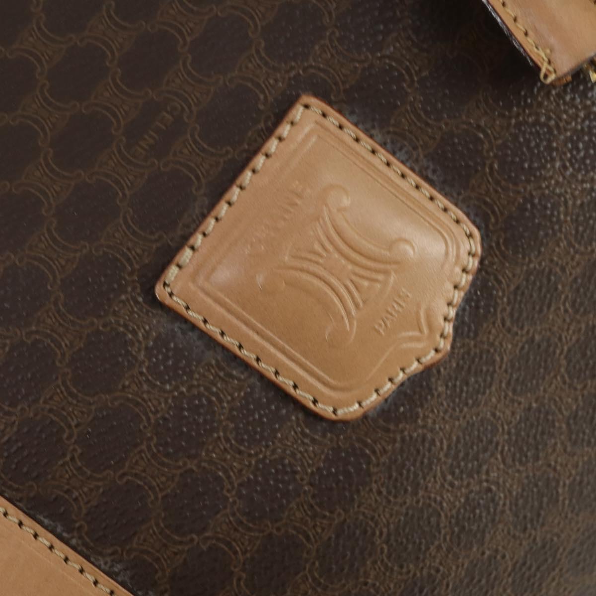 CELINE Macadam Canvas Boston Bag PVC Leather Brown Gold Auth mr1830