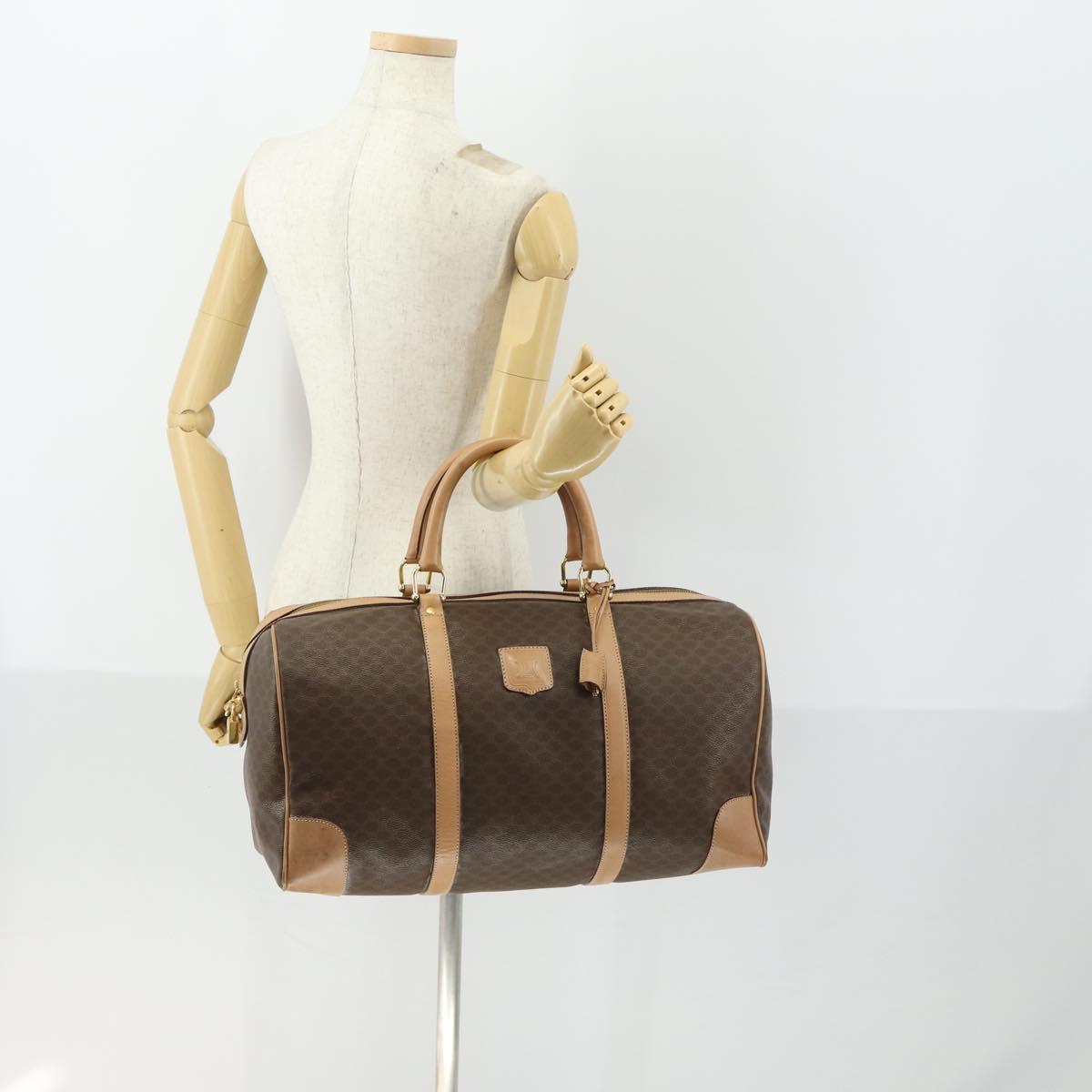 CELINE Macadam Canvas Boston Bag PVC Leather Brown Gold Auth mr1830