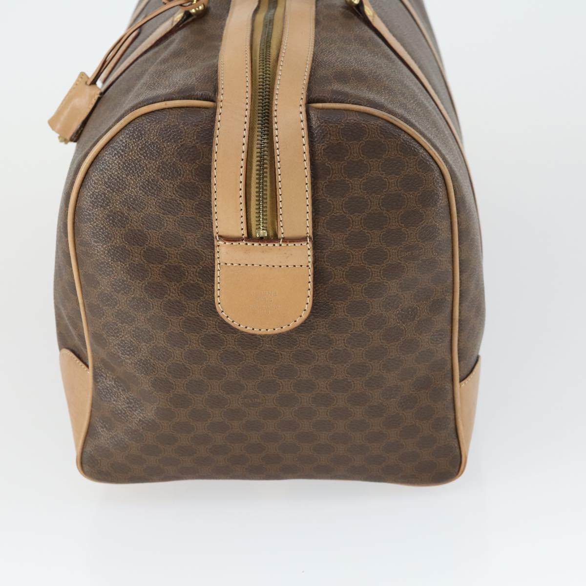 CELINE Macadam Canvas Boston Bag PVC Leather Brown Gold Auth mr1830