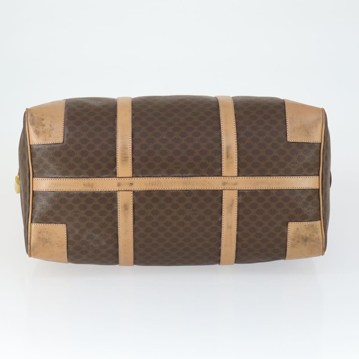 CELINE Macadam Canvas Boston Bag PVC Leather Brown Gold Auth mr1830