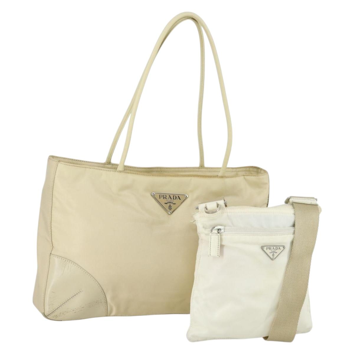 PRADA Shoulder Bag Nylon 2 Set White Beige Auth mr1838
