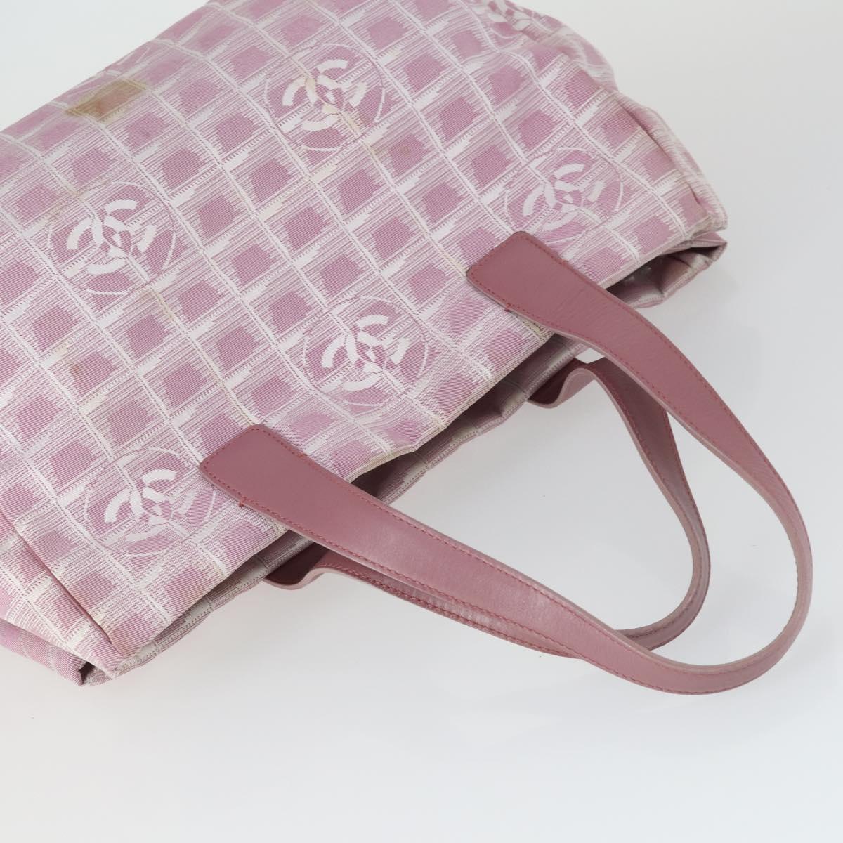 CHANEL New Travel line Tote Bag Nylon 2 Set Pink Beige CC Auth mr1839