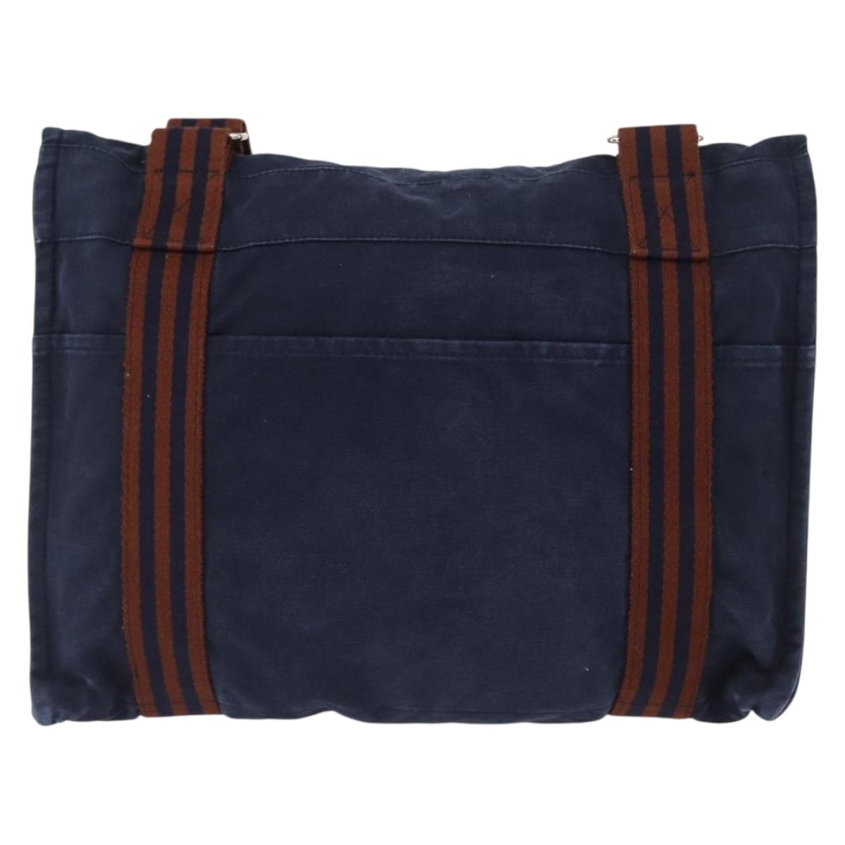 HERMES Bassus PM Shoulder Bag Canvas Navy Silver Auth mr1841