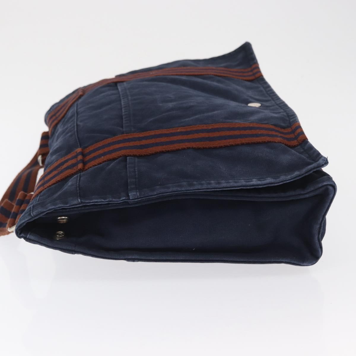 HERMES Bassus PM Shoulder Bag Canvas Navy Silver Auth mr1841