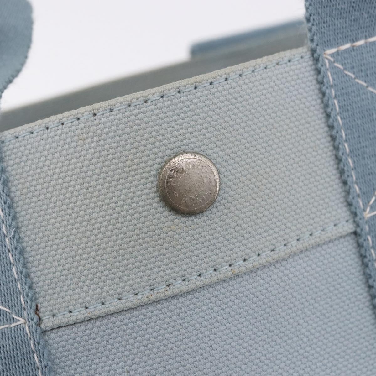 HERMES Bora Bora MM Hand Bag Canvas 2 Set Baby Blue Silver Auth mr1842