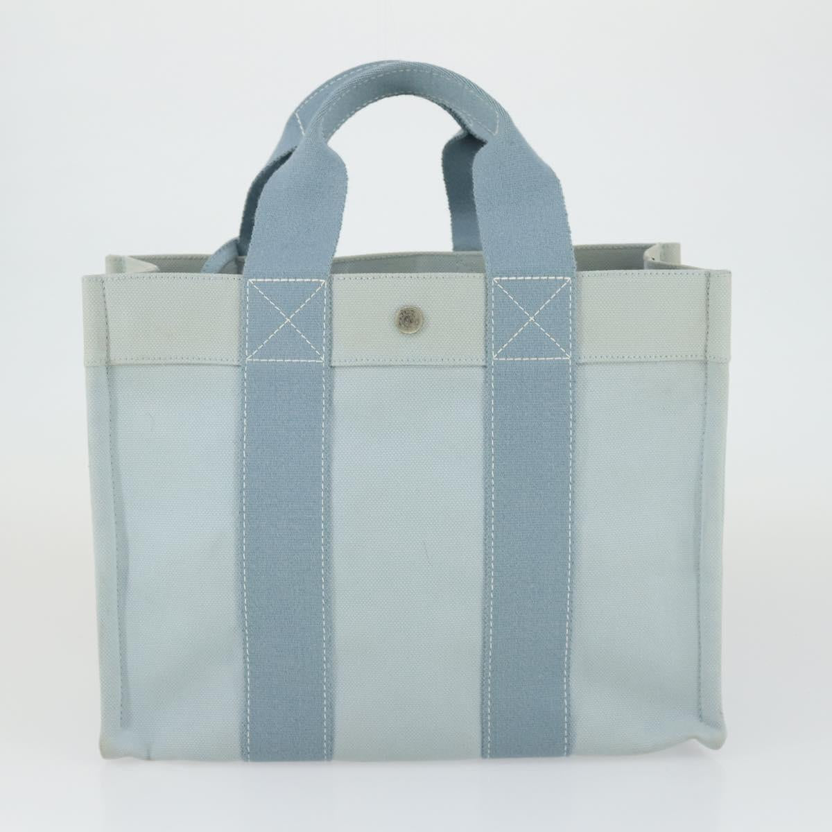 HERMES Bora Bora MM Hand Bag Canvas 2 Set Baby Blue Silver Auth mr1842