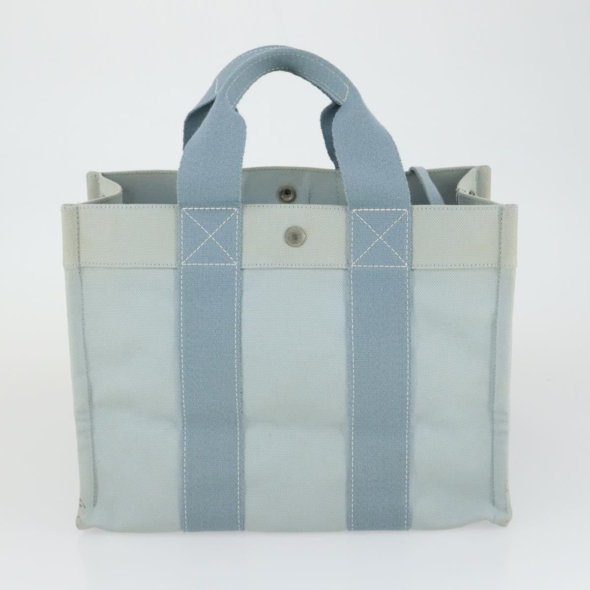 HERMES Bora Bora MM Hand Bag Canvas 2 Set Baby Blue Silver Auth mr1842