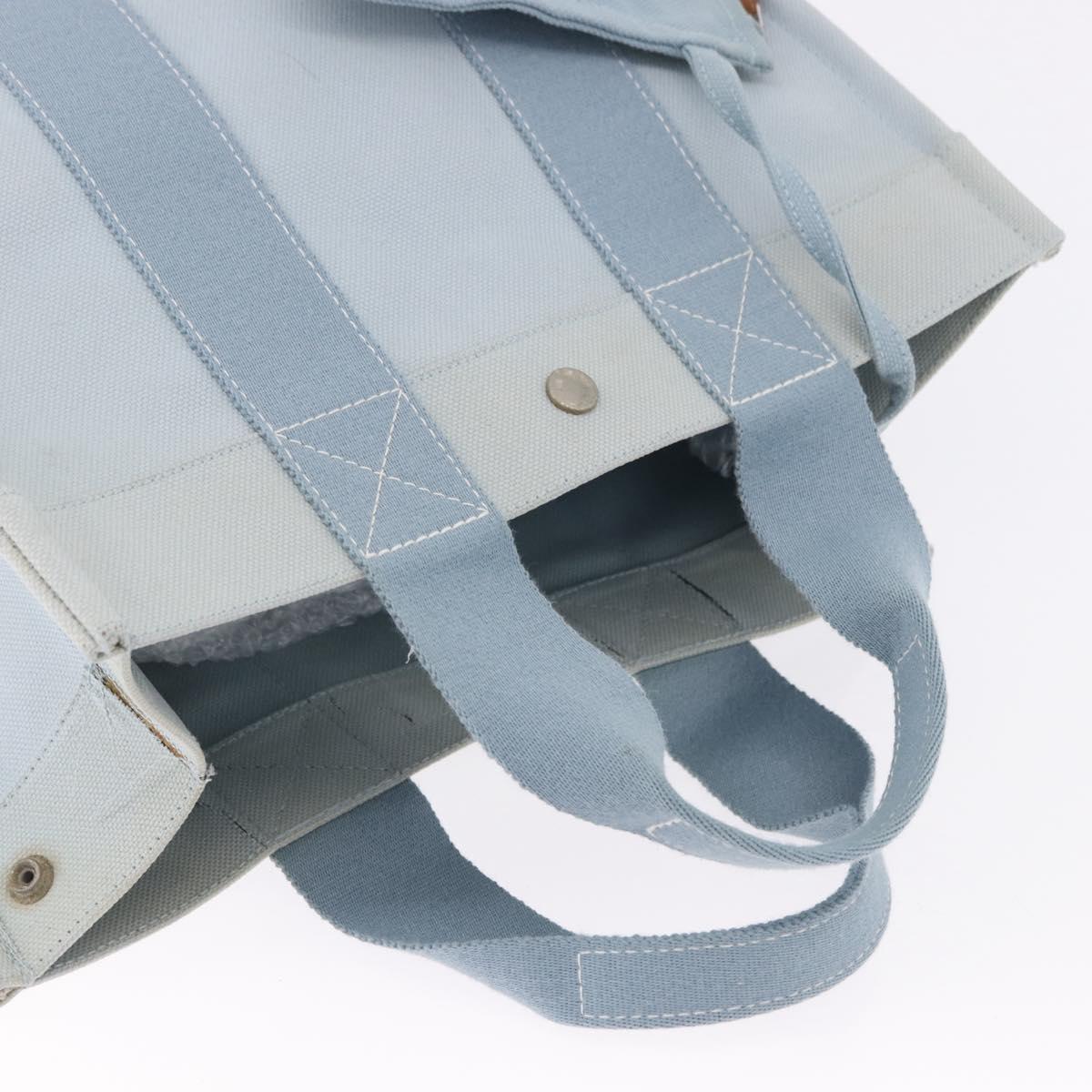 HERMES Bora Bora MM Hand Bag Canvas 2 Set Baby Blue Silver Auth mr1842